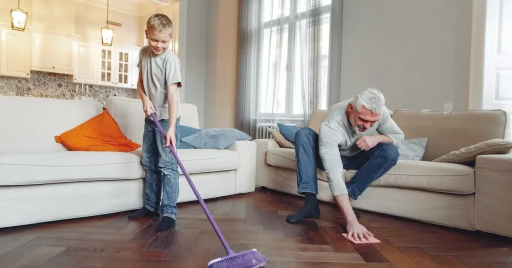 Dynamic Posing Reference: Master the Art of Lively Illustrations 2024 6 Son and Father cleaning as dynamic posing reference