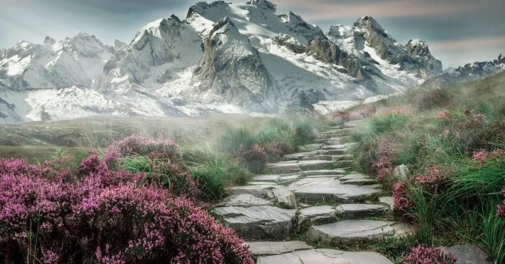 50+ Colored Pencil Drawing Ideas: Spark Your Creativity With These Fun Themes 2024! 12 path with mountains as Colored Pencil Drawing Ideas