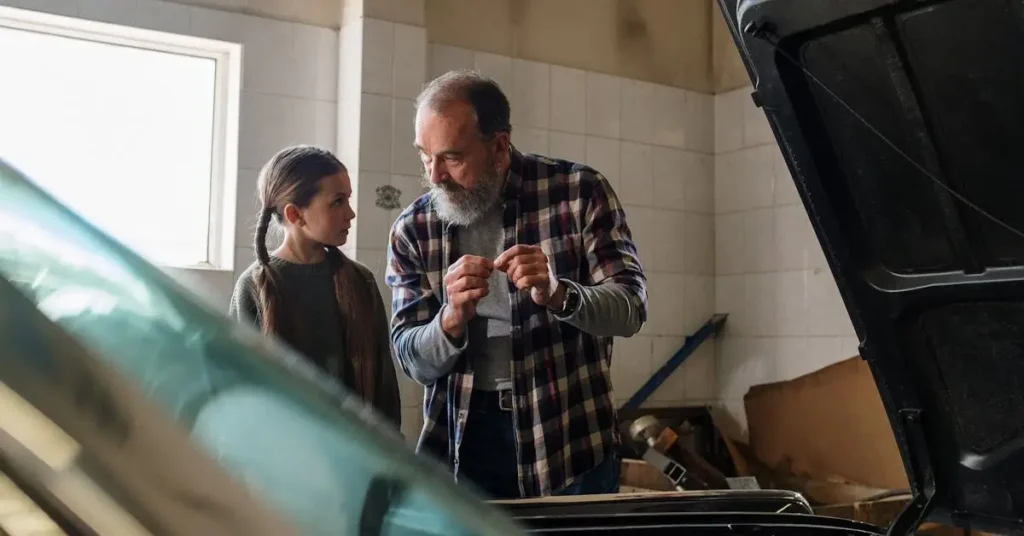 Father's Day Drawing Ideas: New Ways to Celebrate Your Dad 2024 5 a granddad explaining something to a girl as father's day drawing ideas