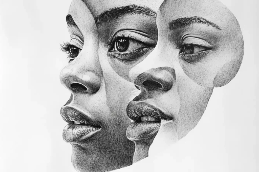 60 Bold Abstract Pencil Drawing Ideas Every Modern Artist Must Read! 9 Abstract Pencil Drawing Idea two faces