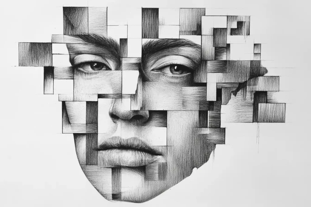 60 Bold Abstract Pencil Drawing Ideas Every Modern Artist Must Read! 10 Abstract Pencil Drawing Idea human face with blocks
